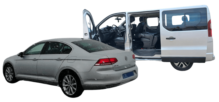 Flota de Taxis Seyja, taxis de 4 plazas y taxi de 7 plazas.